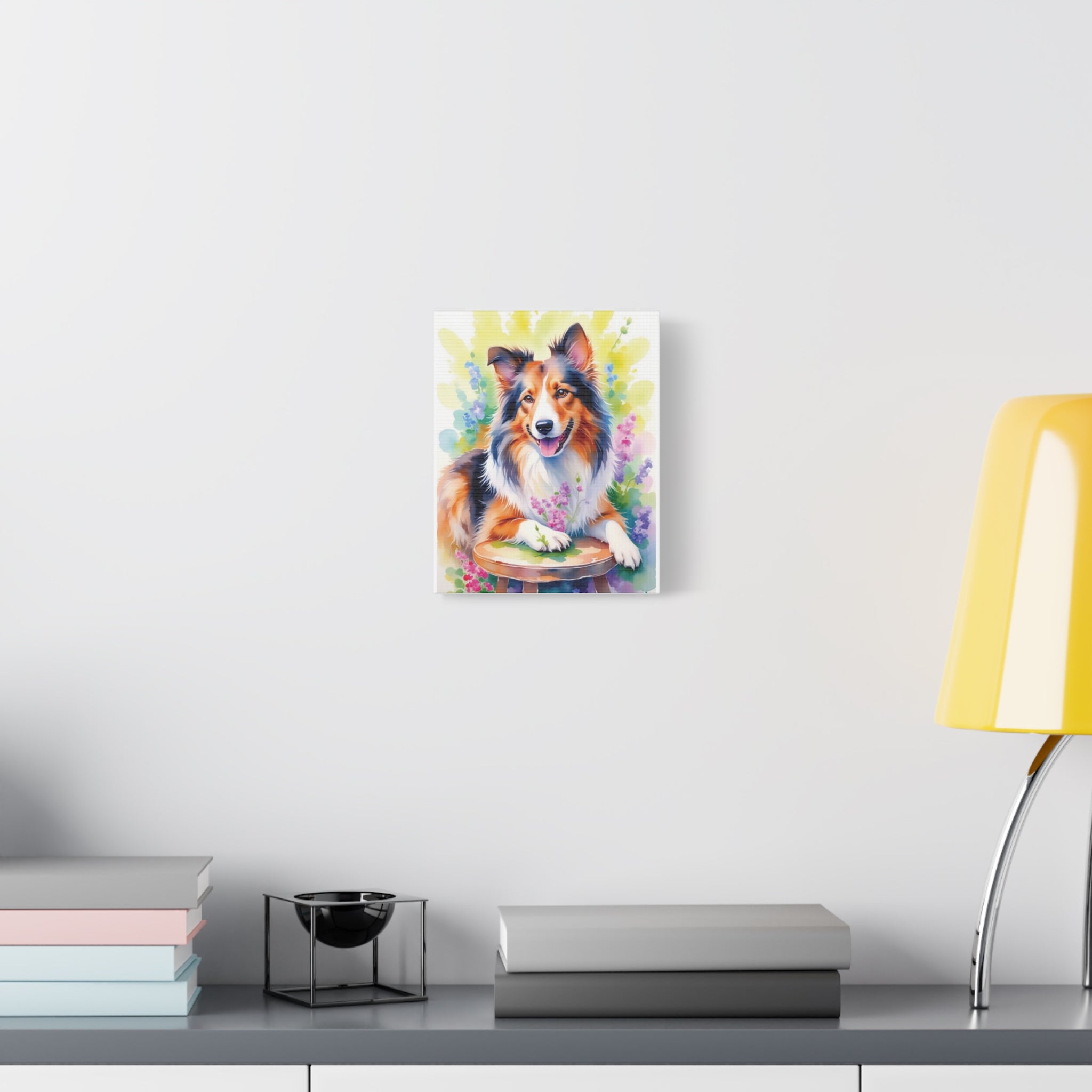 Tri-Color Collie Canvas Print — Floral Dog Wall Art, Matte Stretched 1.25"