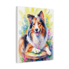 Tri-Color Collie Canvas Print — Floral Dog Wall Art, Matte Stretched 1.25"