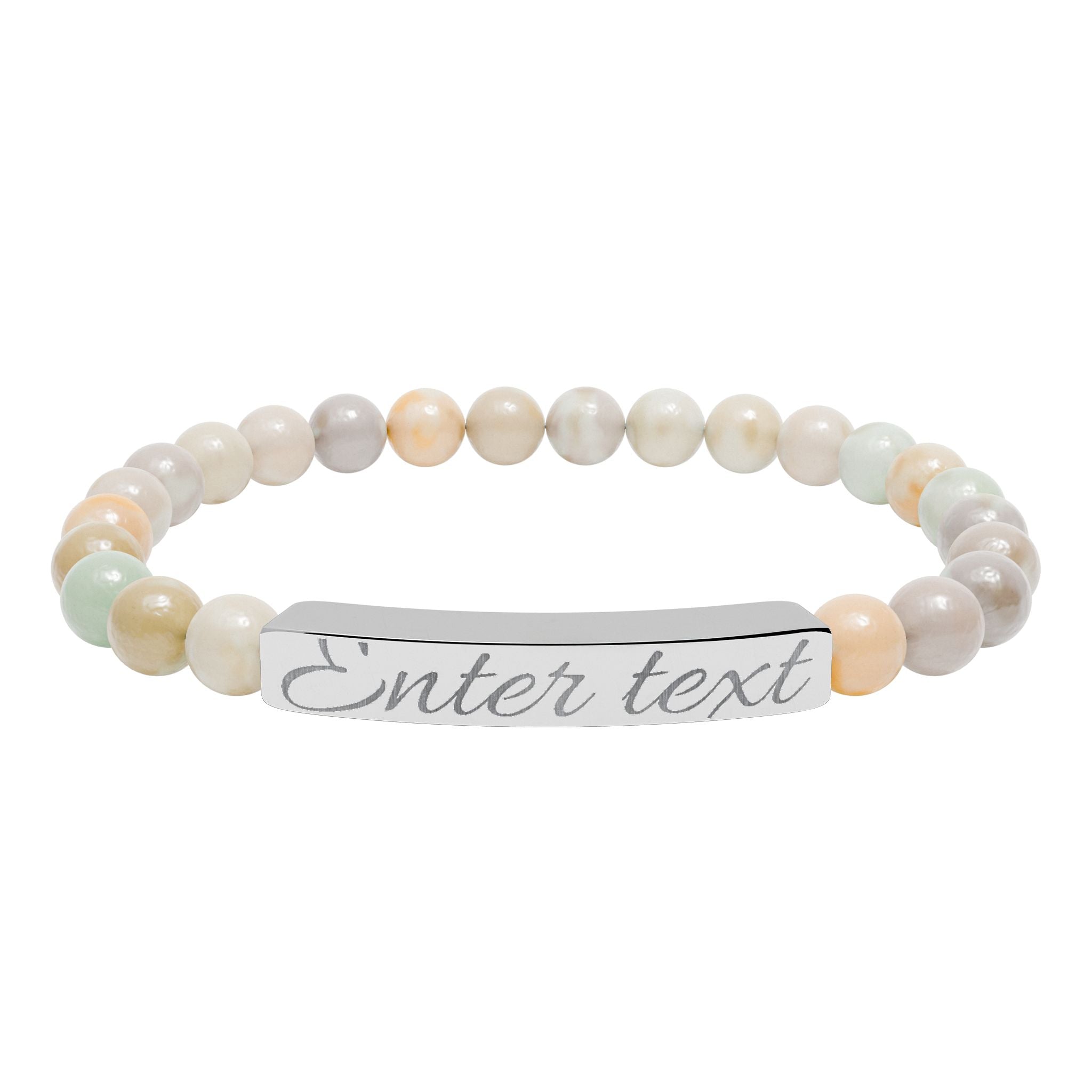 Personalized Natural Stone Stretch Bracelet — Engraved Bar (Custom Text)