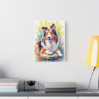 Tri-Color Collie Canvas Print — Floral Dog Wall Art, Matte Stretched 1.25"