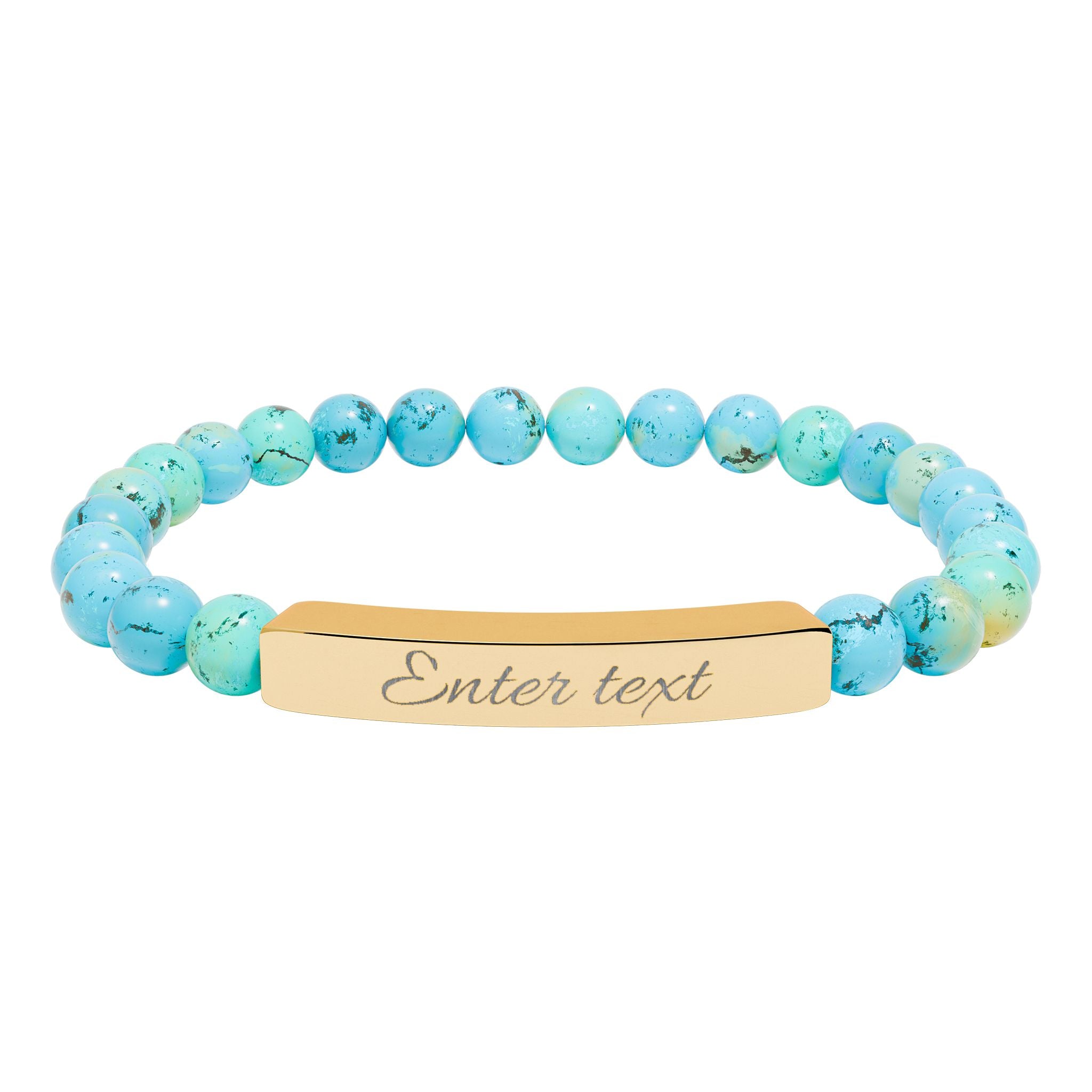 Personalized Natural Stone Stretch Bracelet — Engraved Bar (Custom Text)