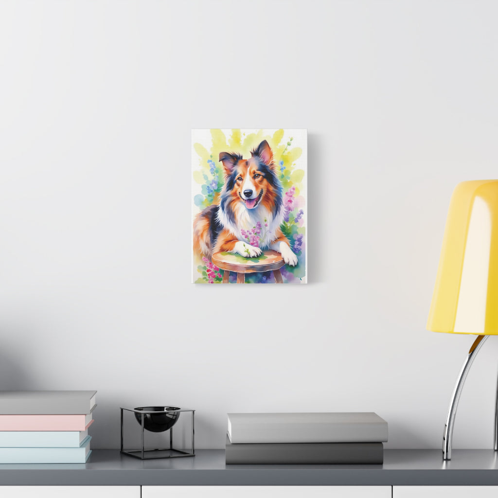 Tri-Color Collie Canvas Print — Floral Dog Wall Art, Matte Stretched 1.25"