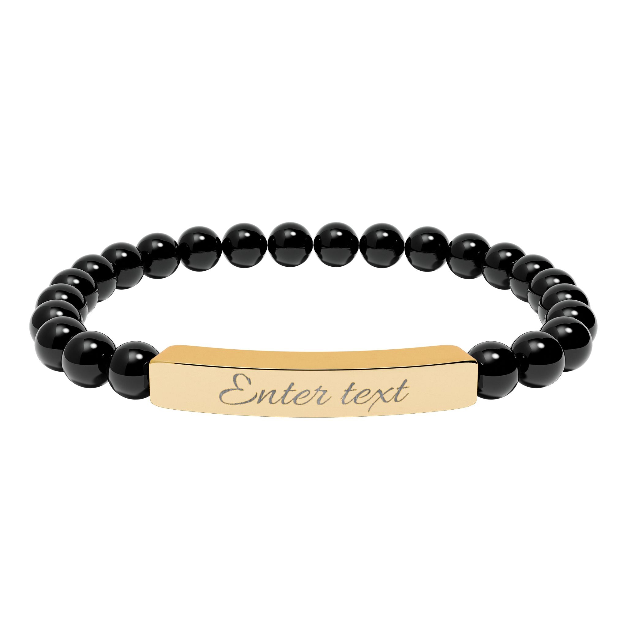 Personalized Natural Stone Stretch Bracelet — Engraved Bar (Custom Text)