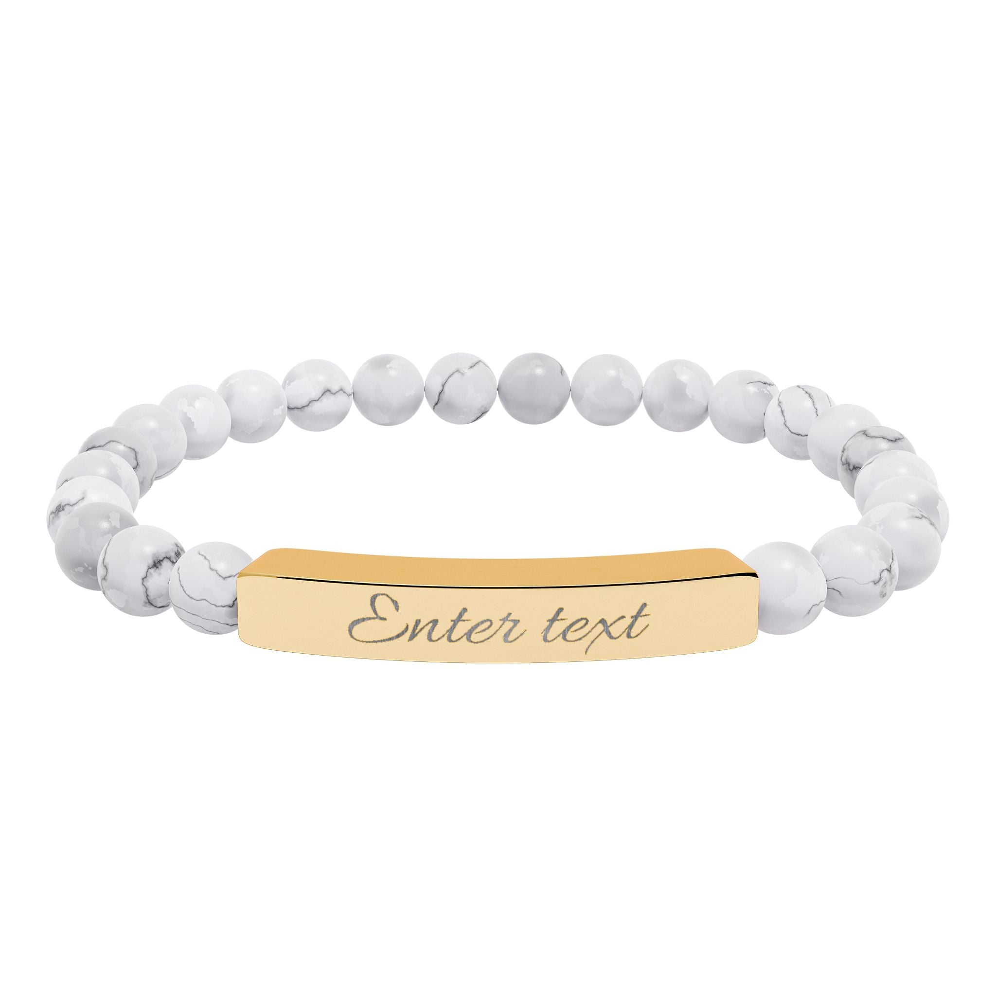 Personalized Natural Stone Stretch Bracelet — Engraved Bar (Custom Text)