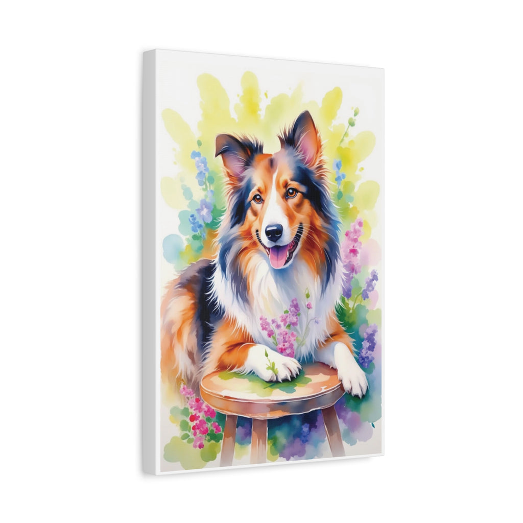 Tri-Color Collie Canvas Print — Floral Dog Wall Art, Matte Stretched 1.25"