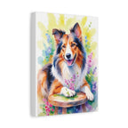 Tri-Color Collie Canvas Print — Floral Dog Wall Art, Matte Stretched 1.25"