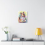 Tri-Color Collie Canvas Print — Floral Dog Wall Art, Matte Stretched 1.25"
