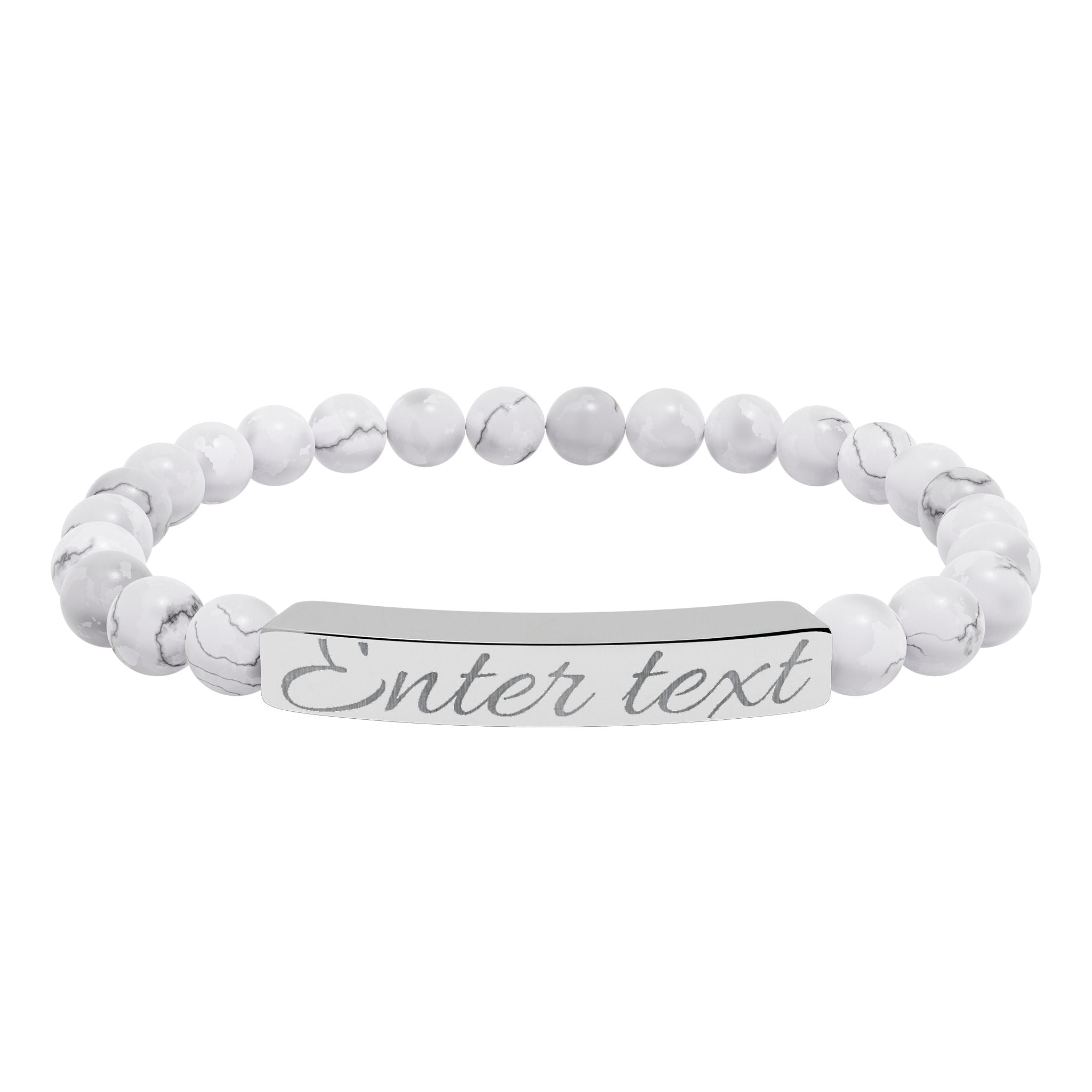 Personalized Natural Stone Stretch Bracelet — Engraved Bar (Custom Text)