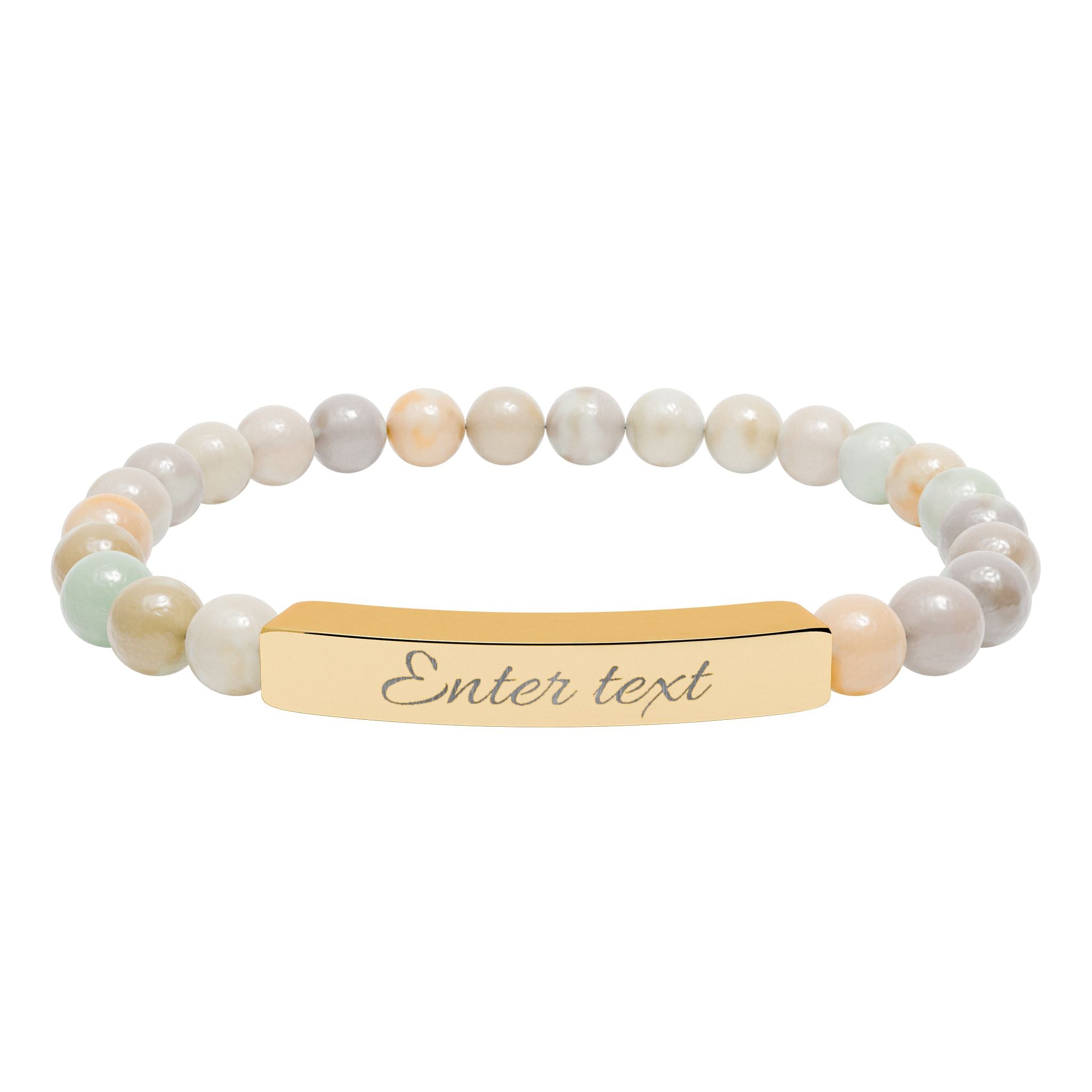 Personalized Natural Stone Stretch Bracelet — Engraved Bar (Custom Text)