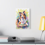 Tri-Color Collie Canvas Print — Floral Dog Wall Art, Matte Stretched 1.25"