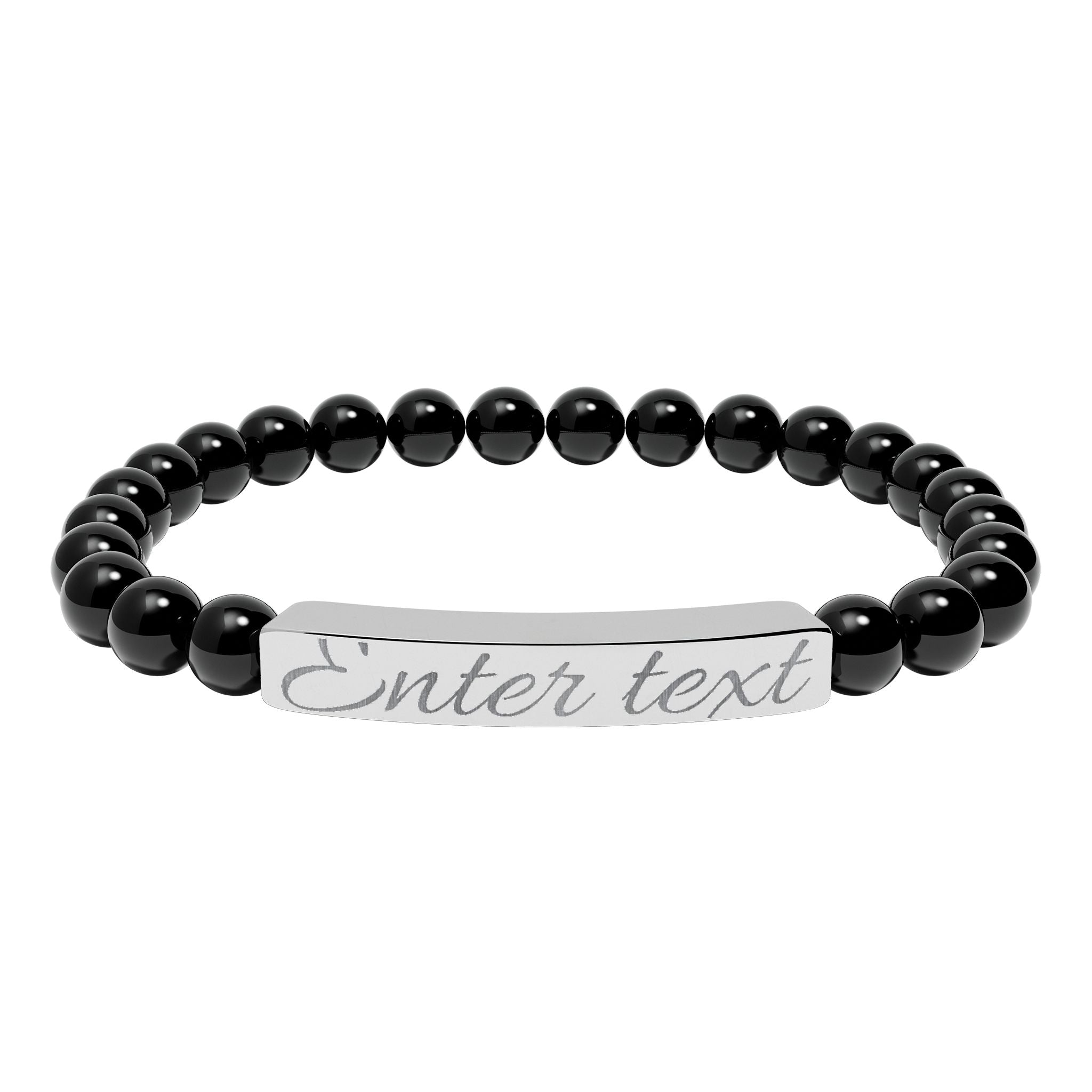 Personalized Natural Stone Stretch Bracelet — Engraved Bar (Custom Text)