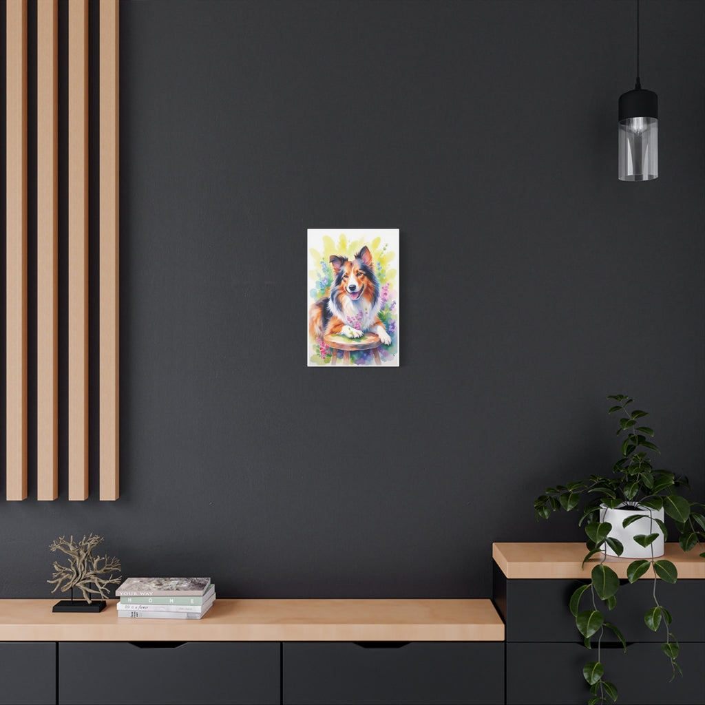 Tri-Color Collie Canvas Print — Floral Dog Wall Art, Matte Stretched 1.25"