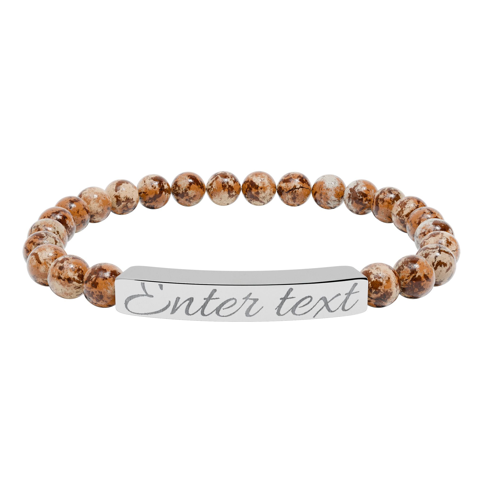 Personalized Natural Stone Stretch Bracelet — Engraved Bar (Custom Text)
