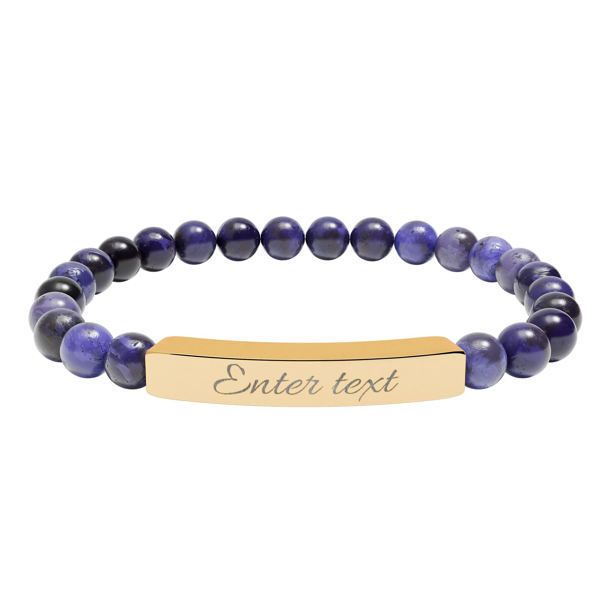 Personalized Natural Stone Stretch Bracelet — Engraved Bar (Custom Text)
