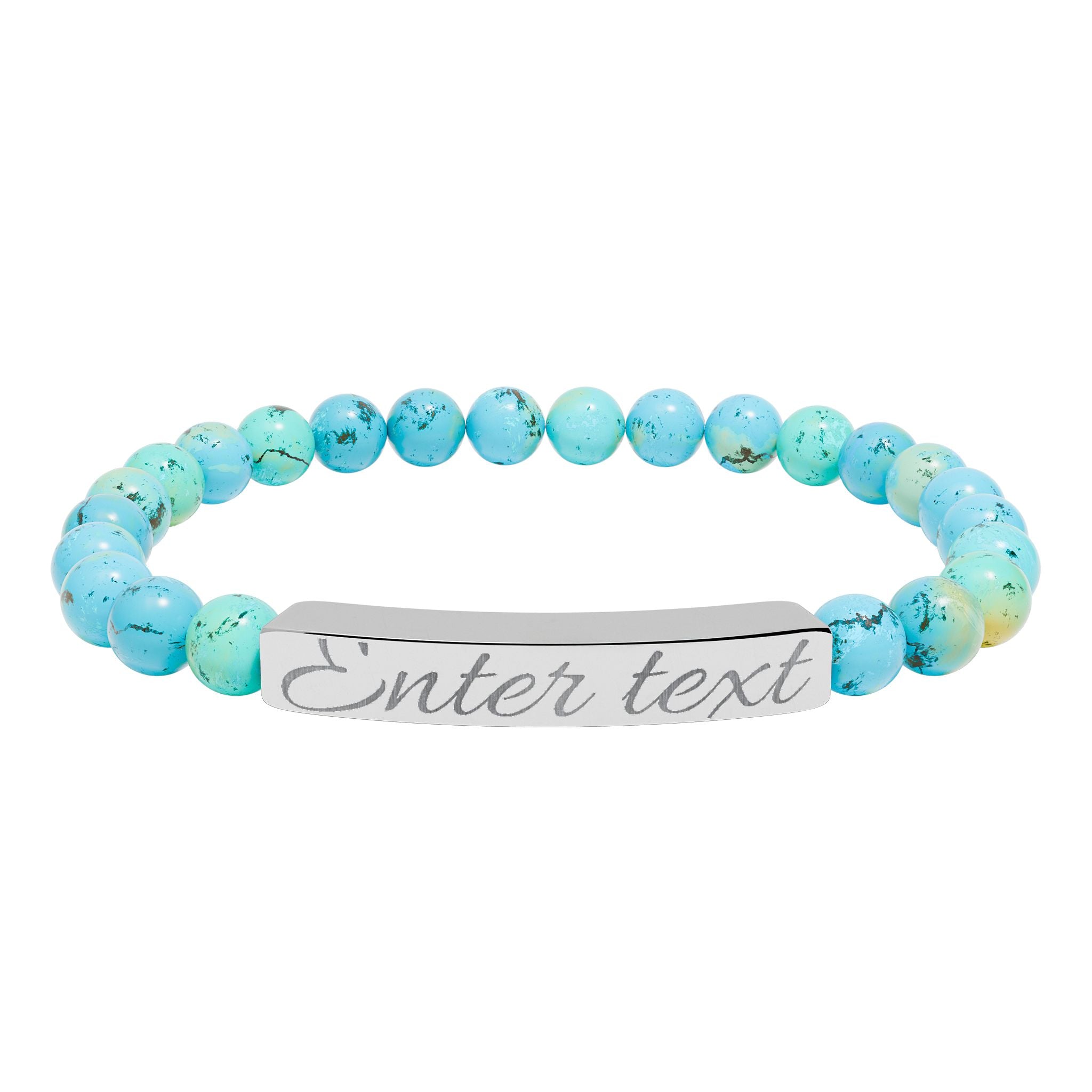 Personalized Natural Stone Stretch Bracelet — Engraved Bar (Custom Text)