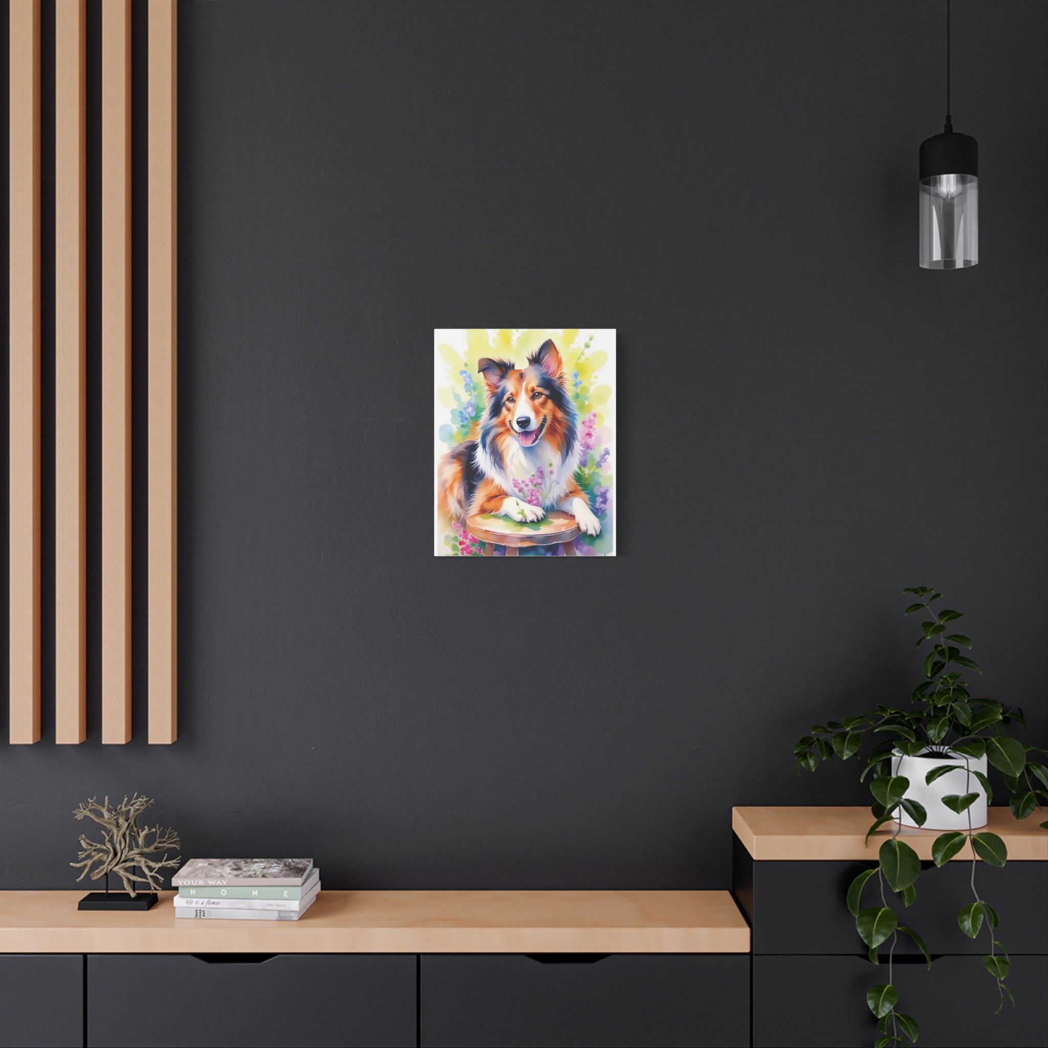 Tri-Color Collie Canvas Print — Floral Dog Wall Art, Matte Stretched 1.25"