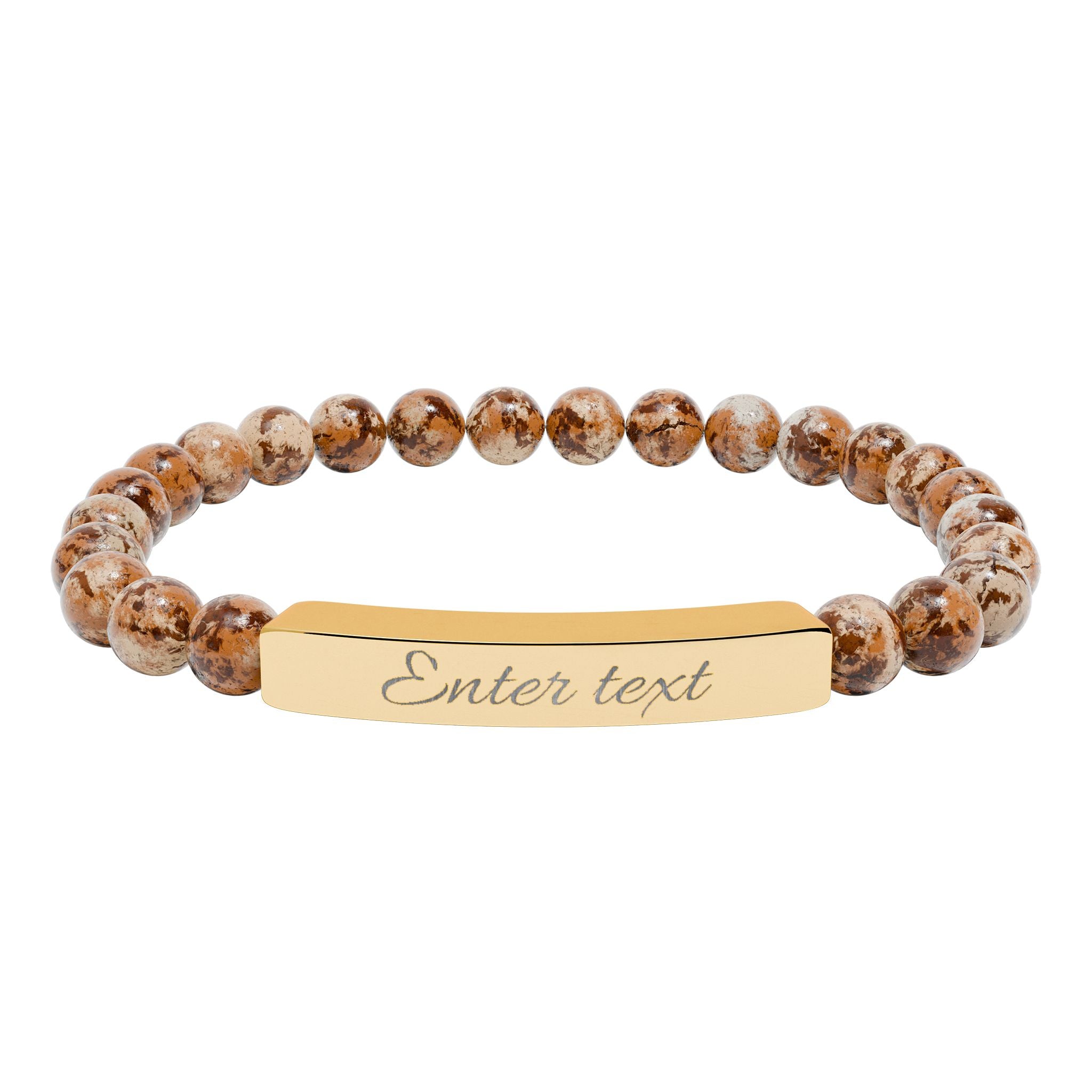 Personalized Natural Stone Stretch Bracelet — Engraved Bar (Custom Text)