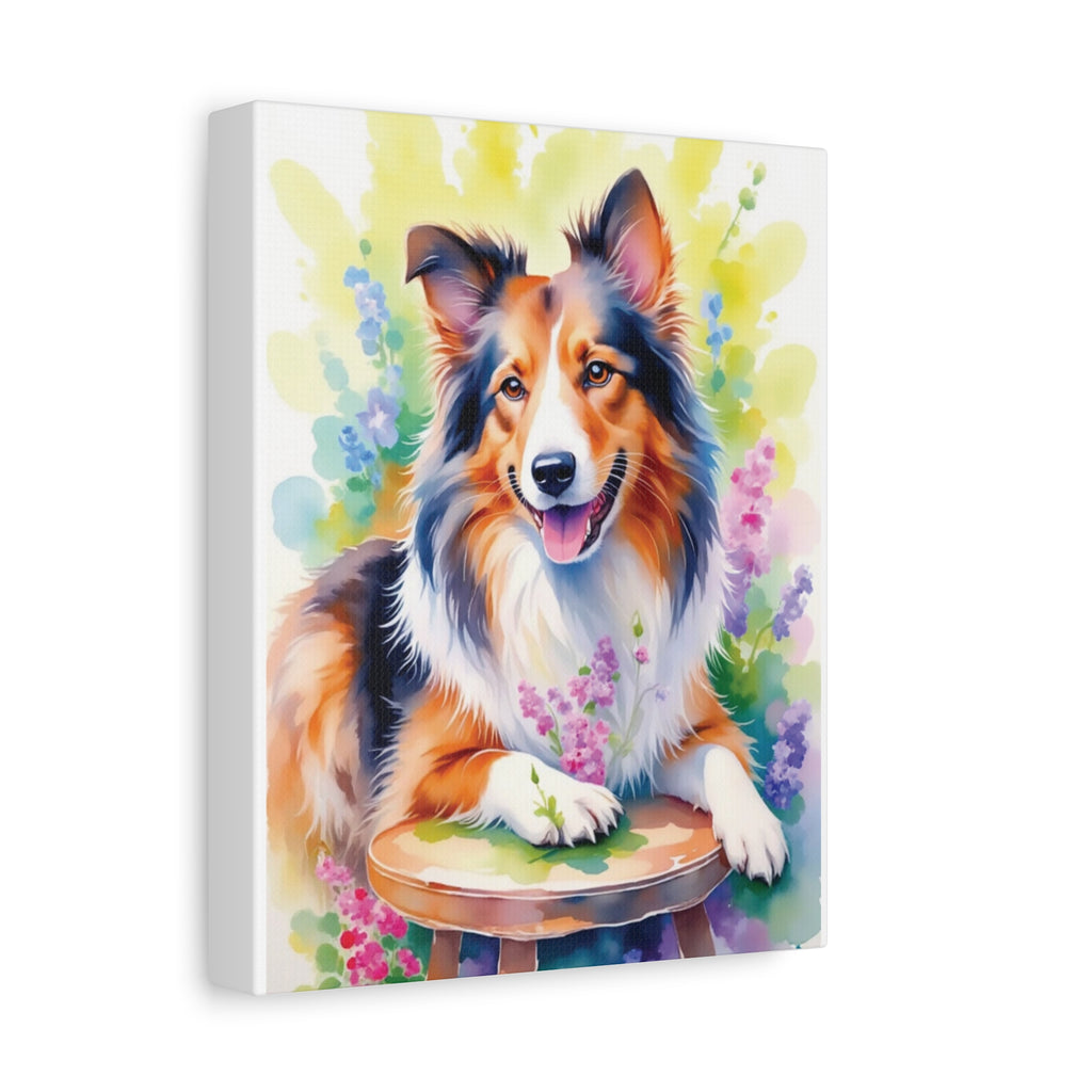 Tri-Color Collie Canvas Print — Floral Dog Wall Art, Matte Stretched 1.25"