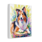 Tri-Color Collie Canvas Print — Floral Dog Wall Art, Matte Stretched 1.25"