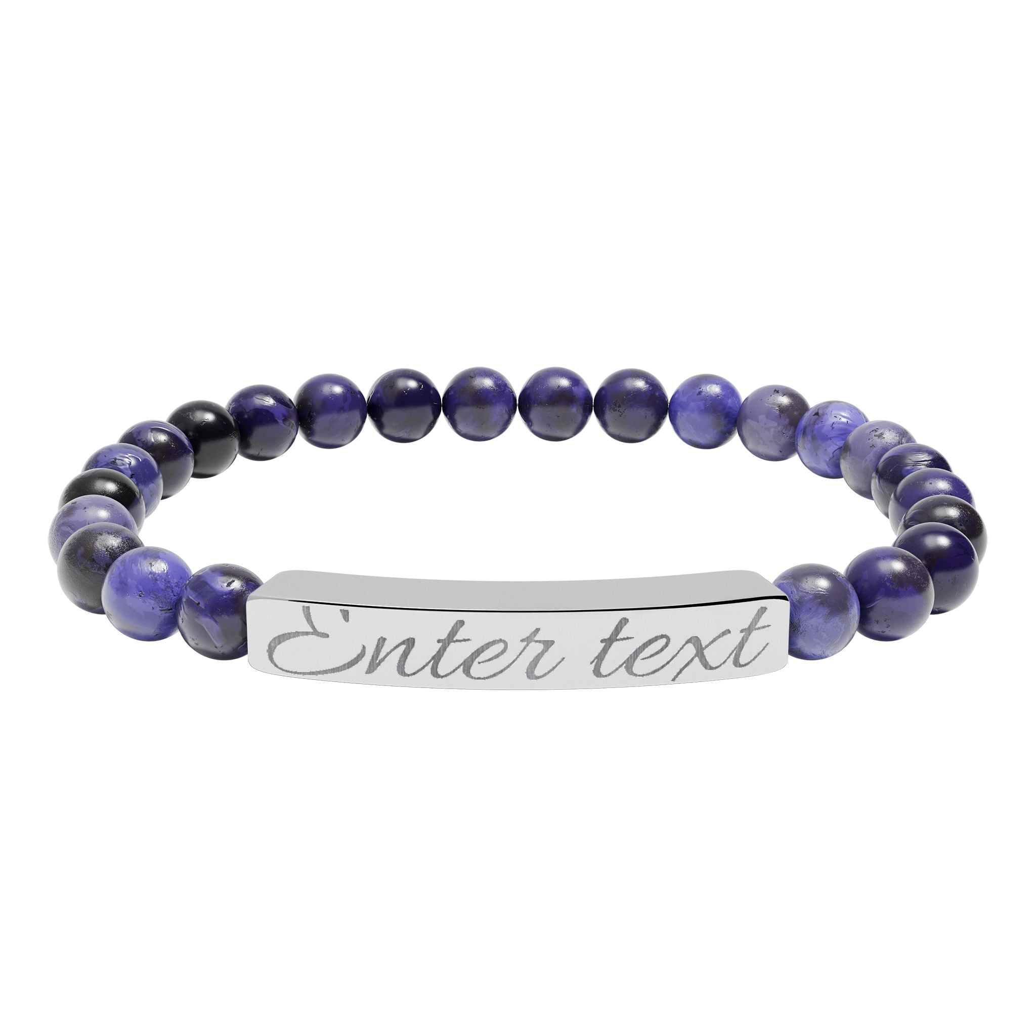 Personalized Natural Stone Stretch Bracelet — Engraved Bar (Custom Text)
