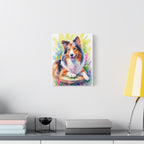 Tri-Color Collie Canvas Print — Floral Dog Wall Art, Matte Stretched 1.25"